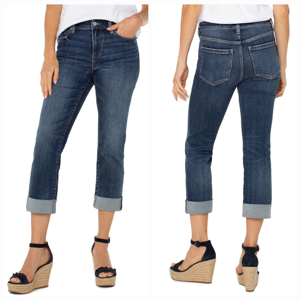 Liverpool Charlie Crop Skinny Wide Rolled Cuff Jeans in Wells Wash size 8